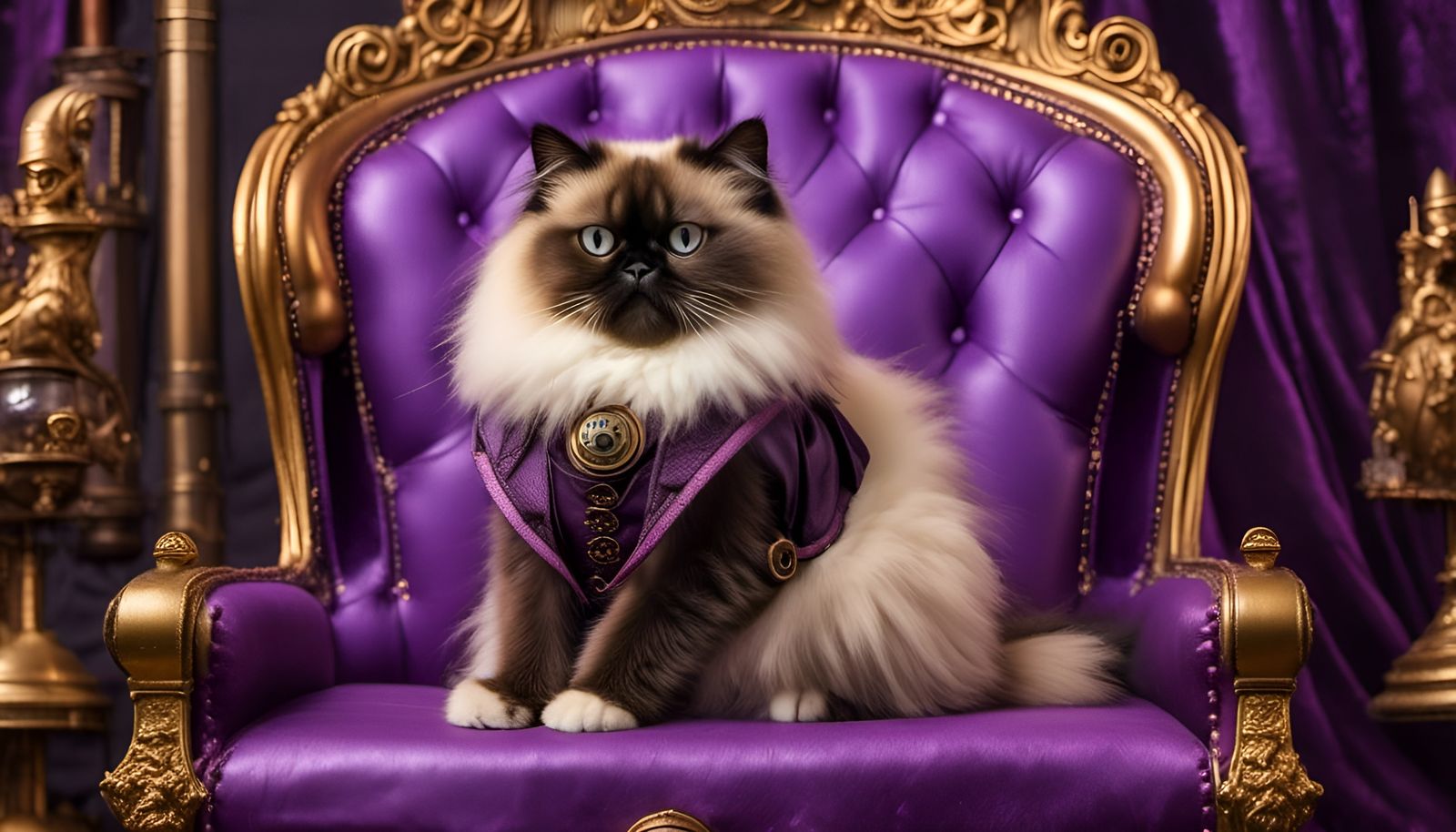 Steampunk Himalayan Cat on Throne