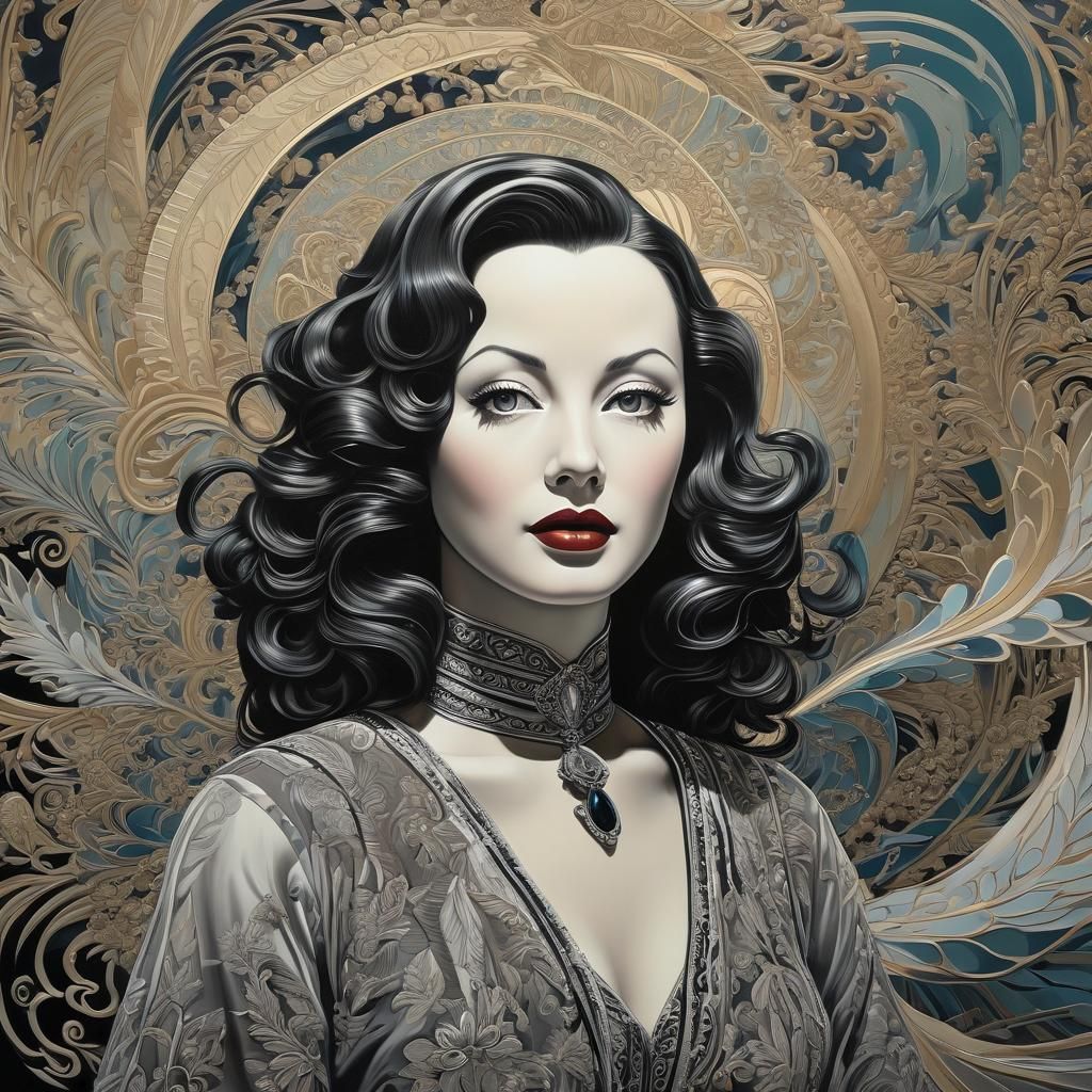 Monochrome Glamour Portrait in Flowing Colors Oil