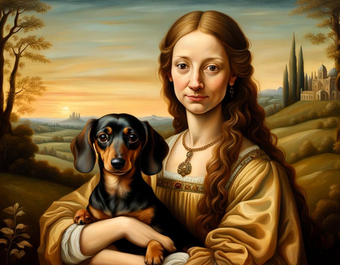 Dachshund Mona Lisa: Renaissance Portrait in da Vinci Style
