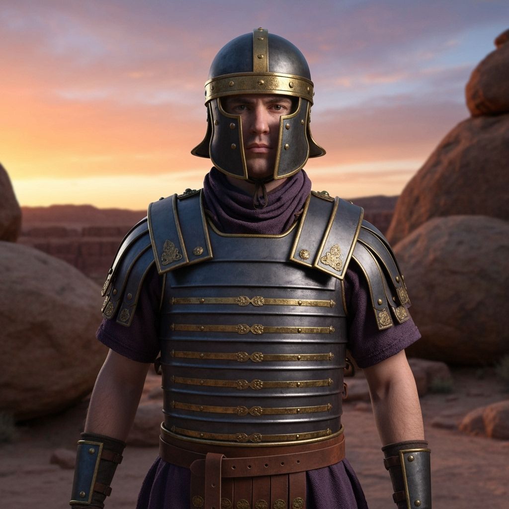 Roman Soldier in Ornate Armor at Sunset