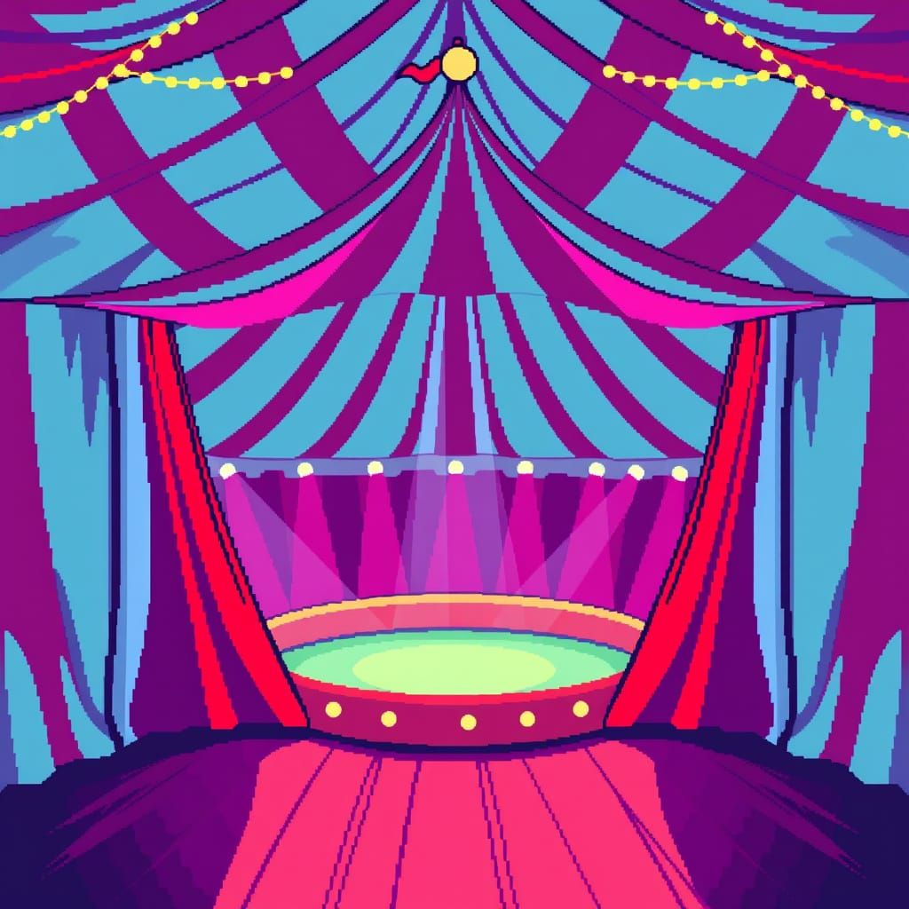 Vibrant Pixel Art Circus Tent in 8-bit Style