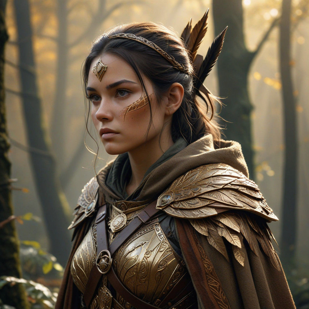 Epic Fantasy Portrait of a Human Female Ranger in Autumnal H...