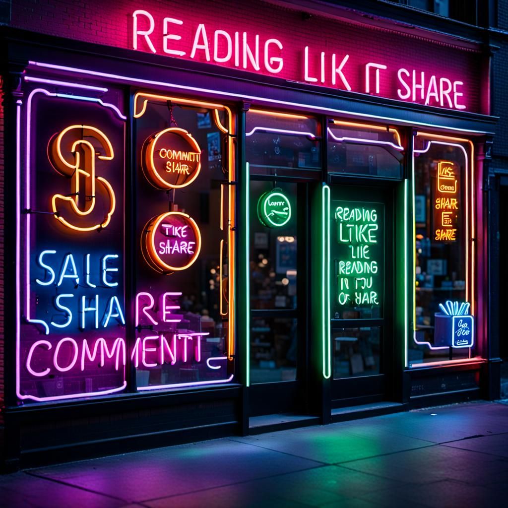 Surreal Neon Dreamscape in Front of a Bustling City Storefro...