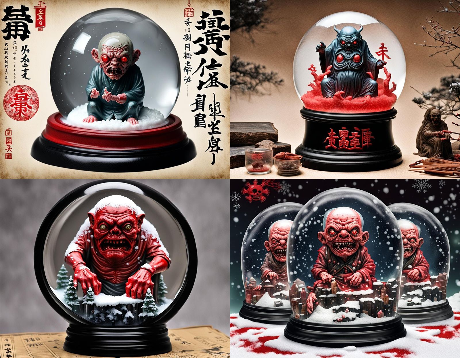 Sinister Japanese Horror Homunculus in Snow Globe