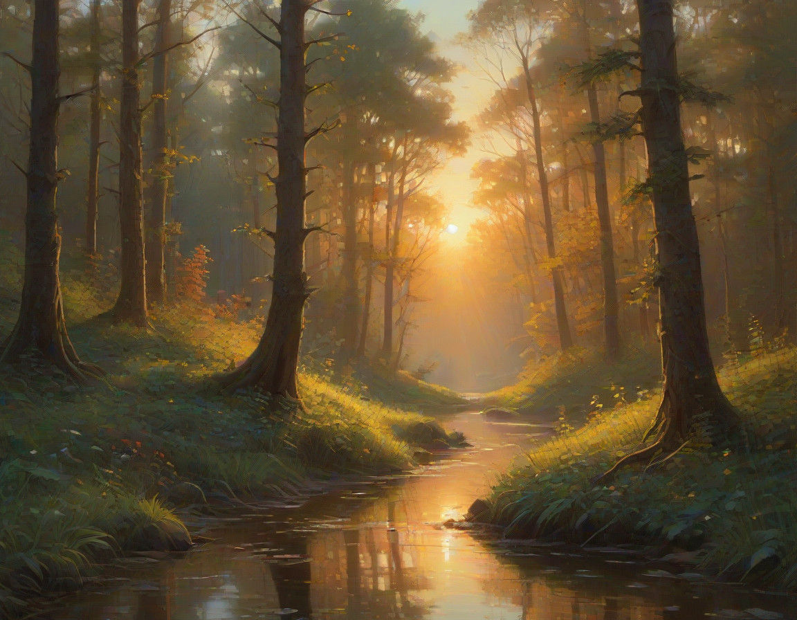 Warmth of Twilight in a Monet-Inspired Forest Grove