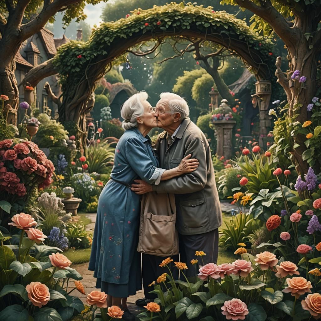 Timeless Garden Romance in Vibrant Fantasy Style