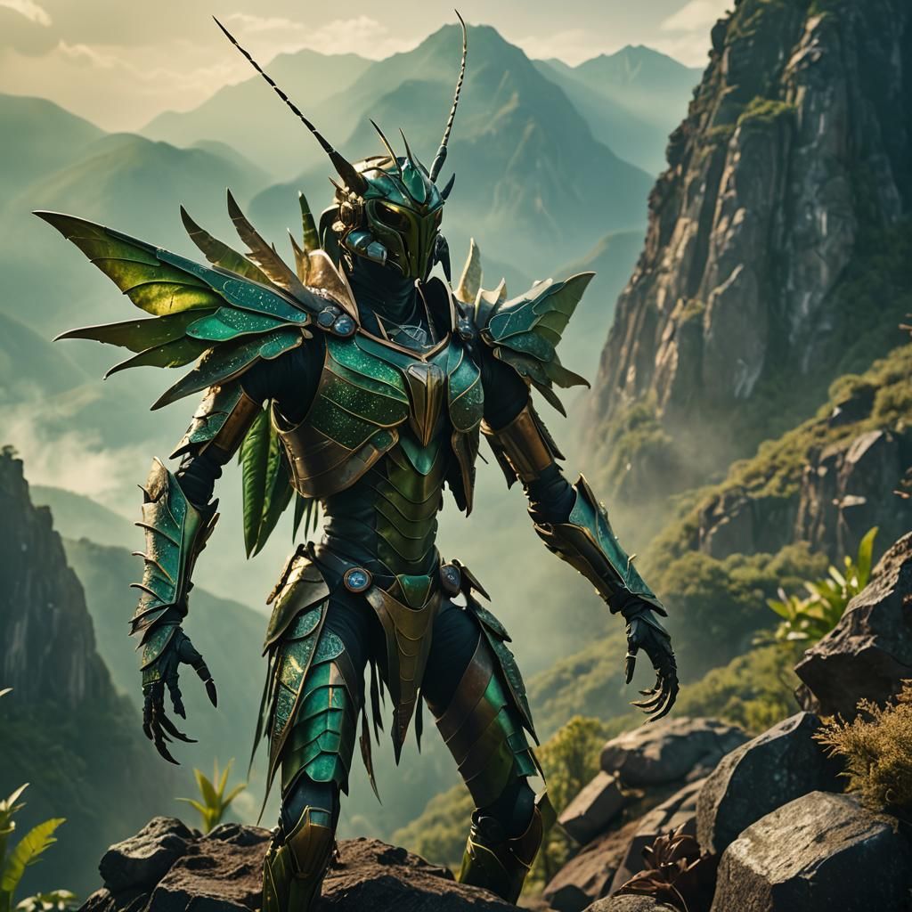 Victorious Insect Warrior in Ancient Armor