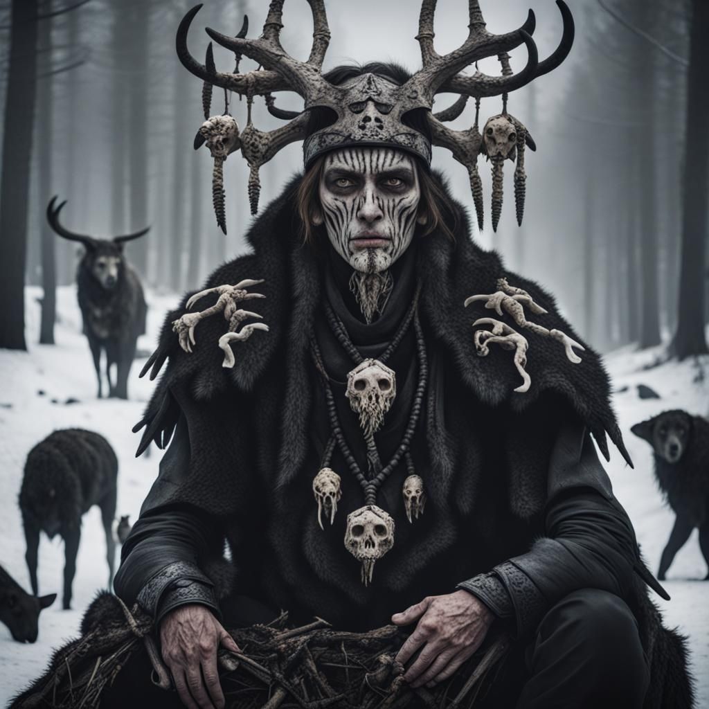 Dark Nordic Shaman in Bones