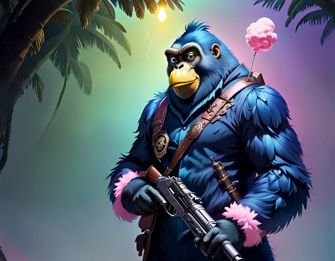 Surreal Western Gorilla in a Candy Forest