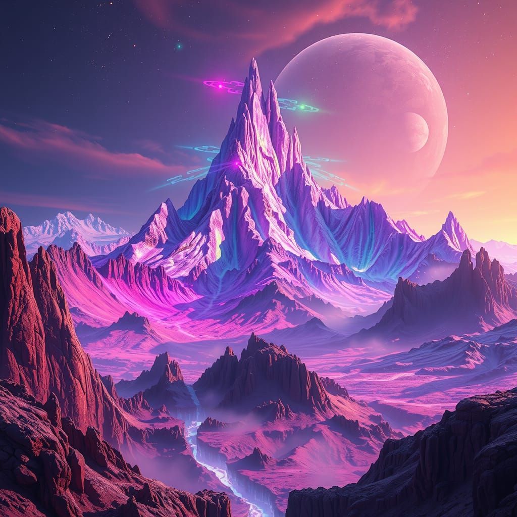 Psychedelic Alien Mountain Range in 4K Digital Art