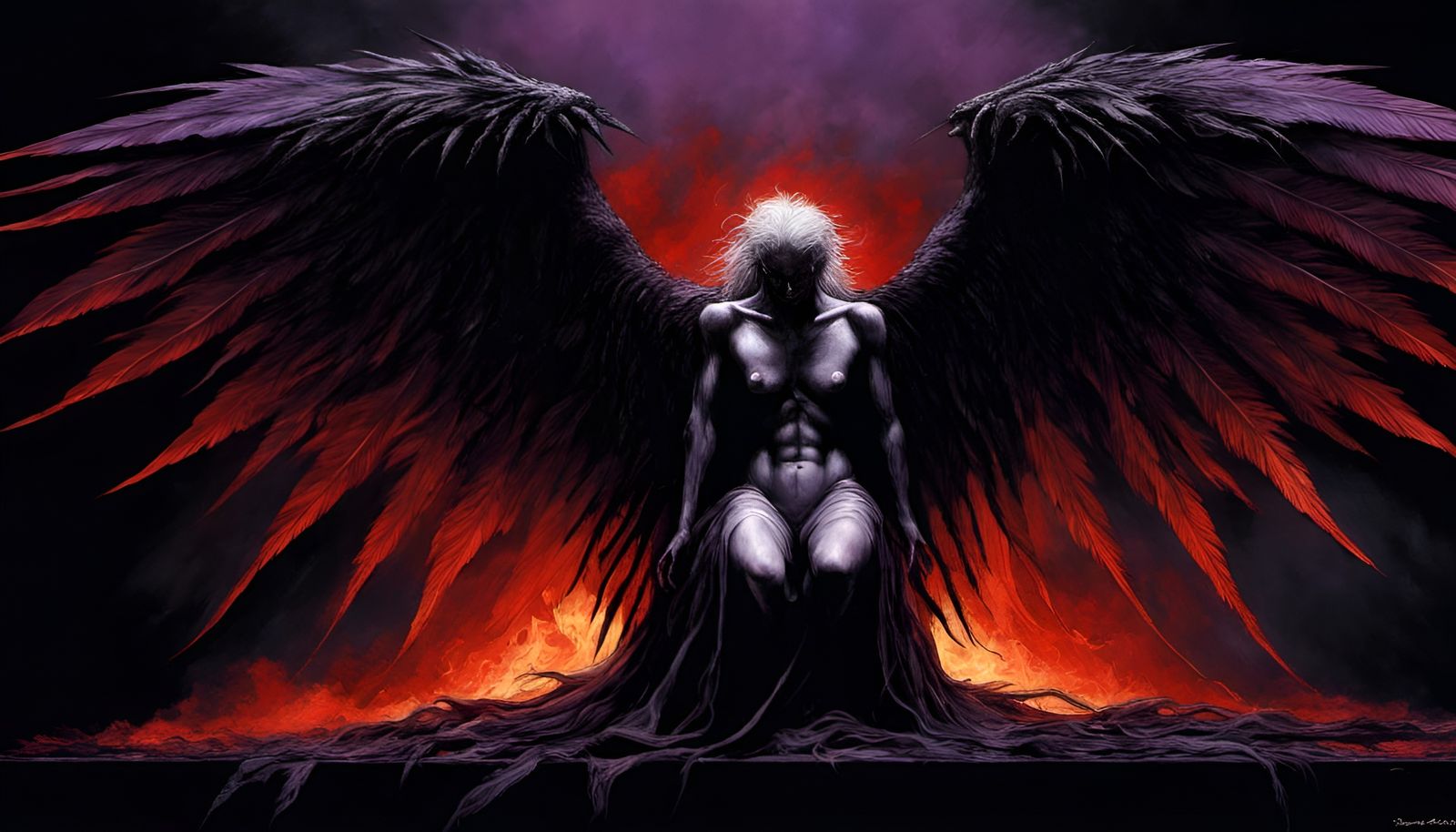 A fallen angel, stripped of its glorious heavenly appearance...