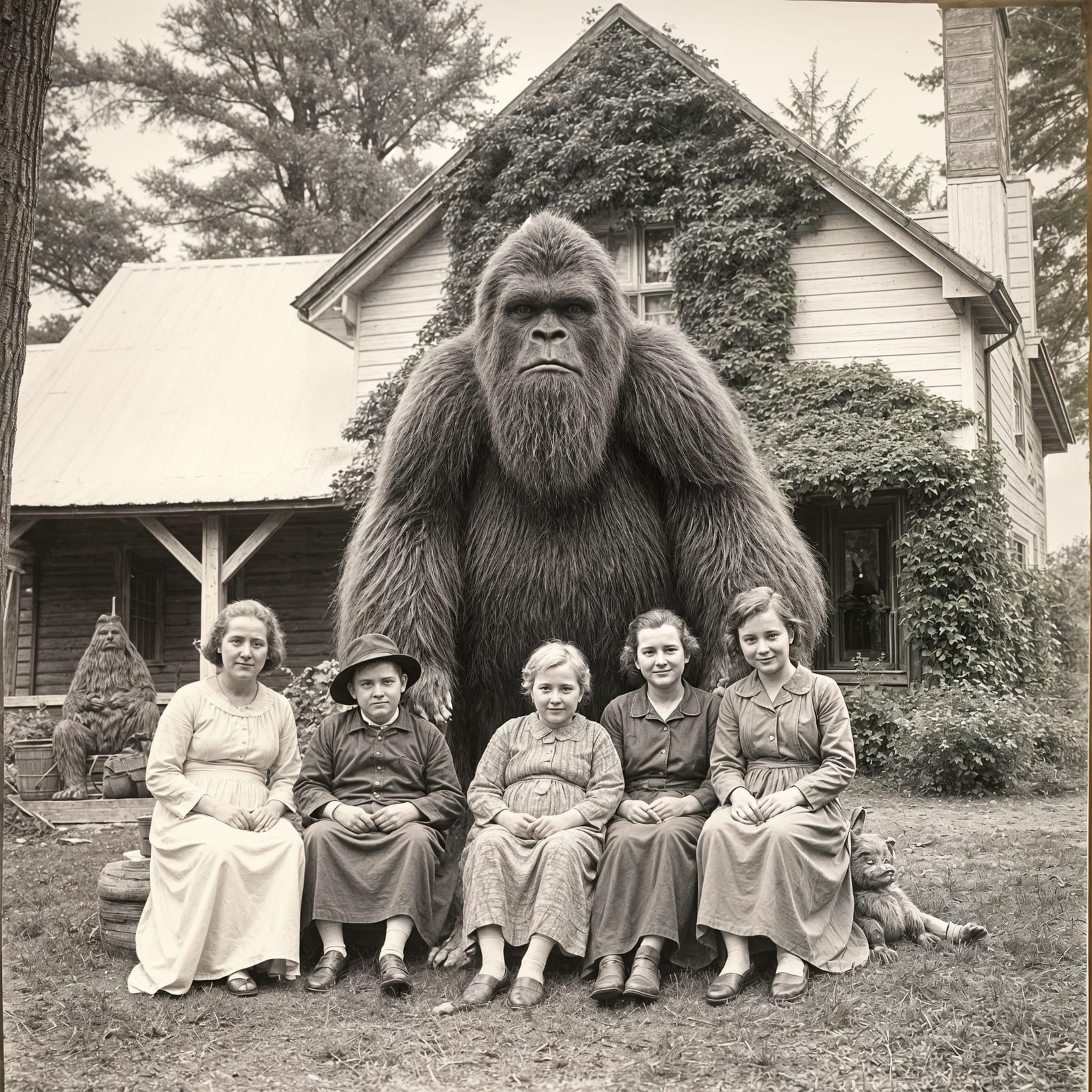 Vintage Family Portrait with Mysterious Guest in Countryside...