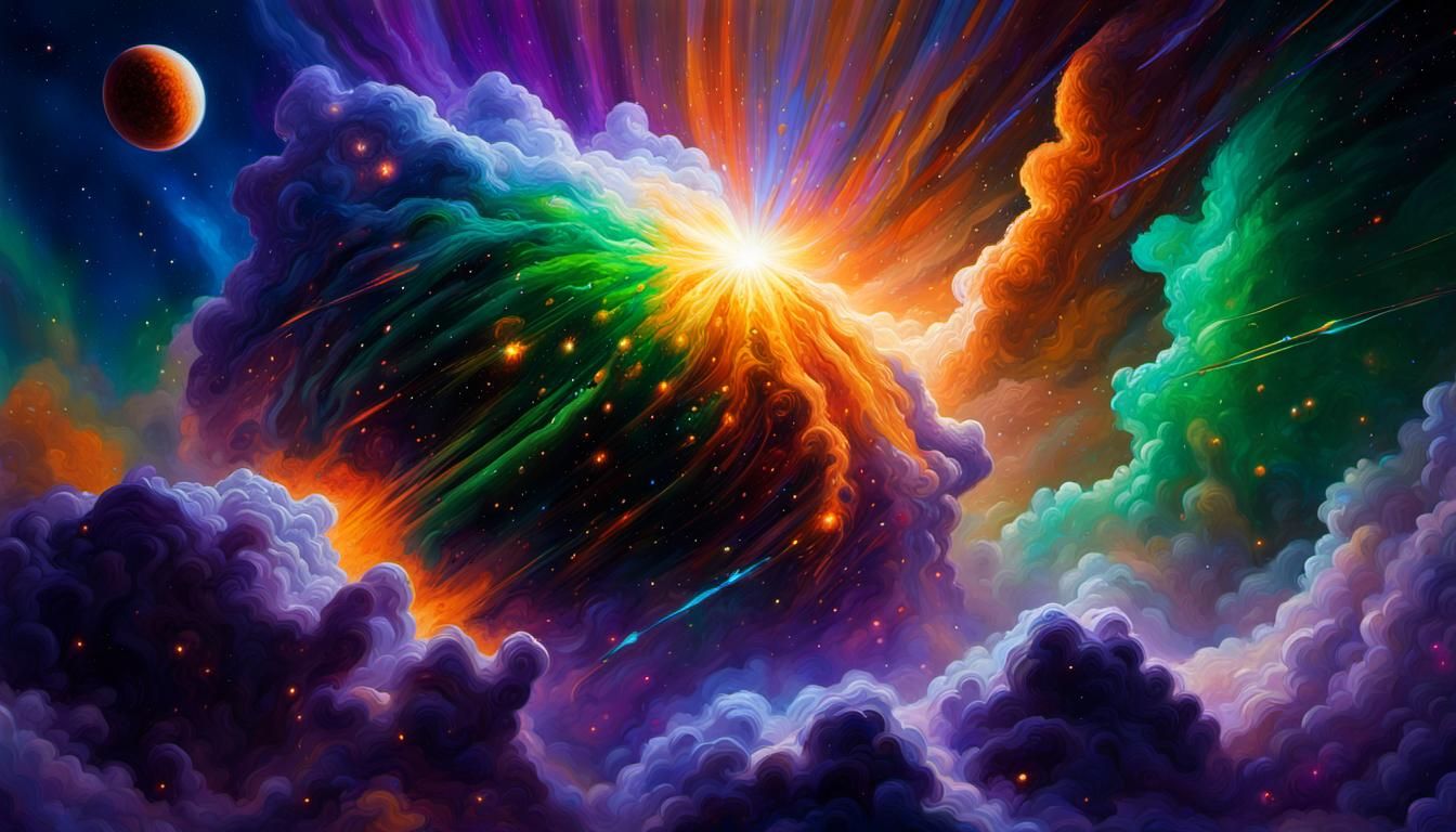 Spectacular Binary Star System in Oily Painting Style