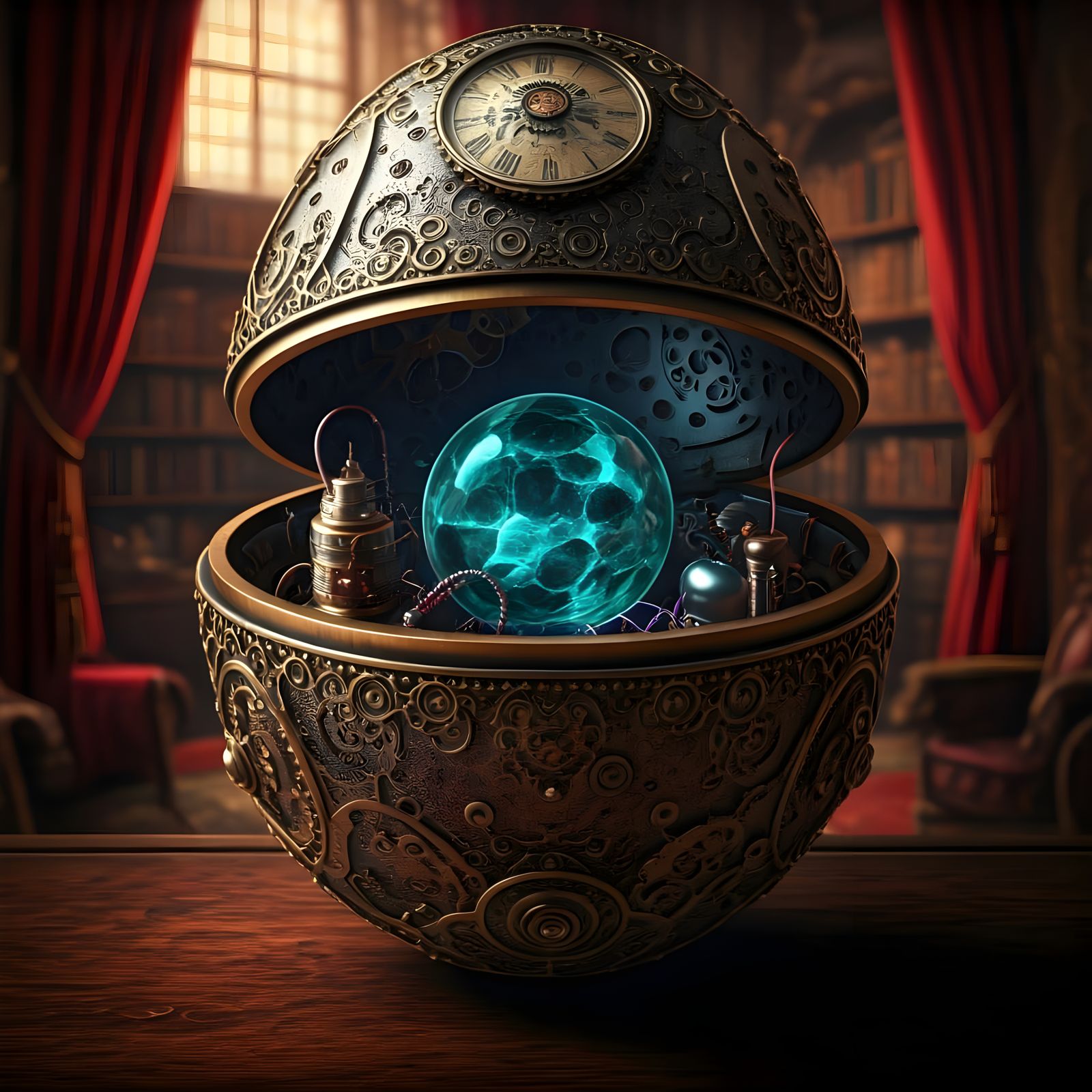 Steampunk Faberge Egg Reveals Luminous Teal Gemstone Power S...