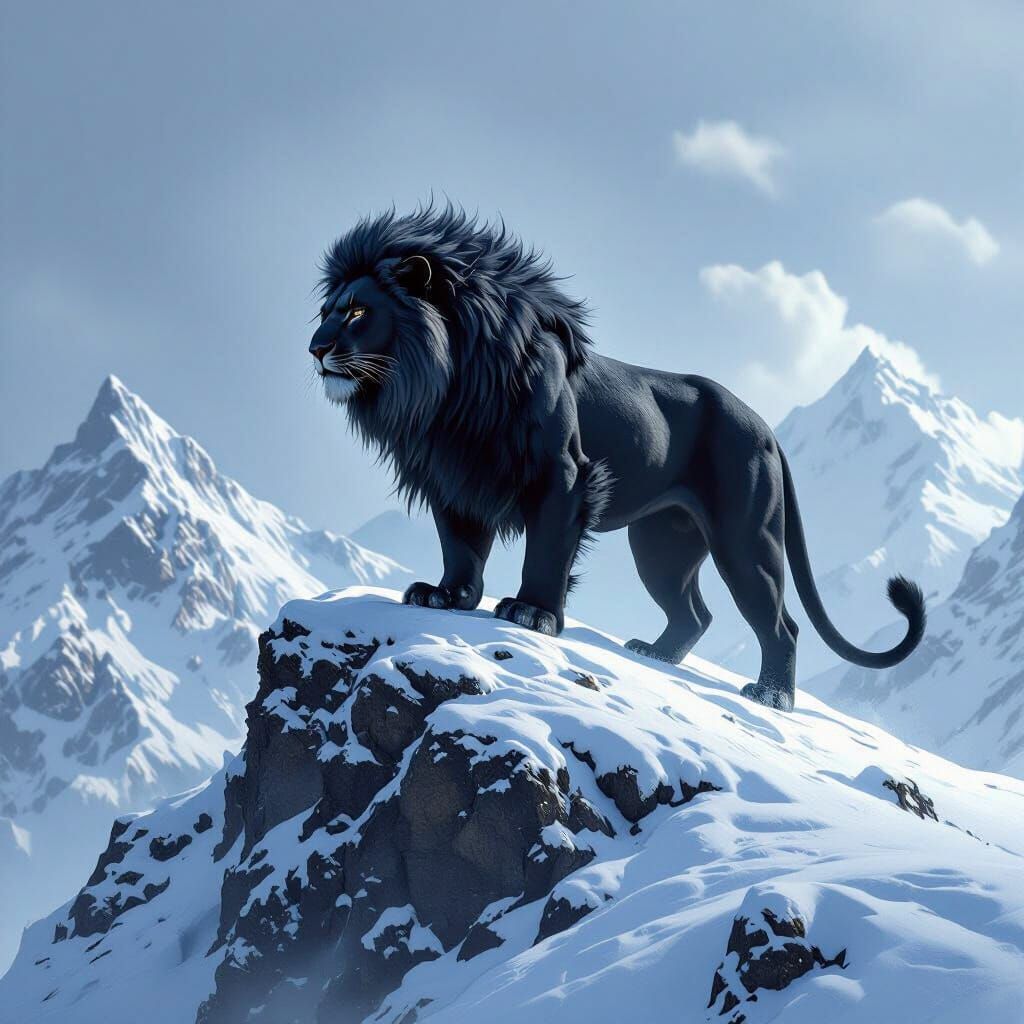 Lion Panther Hybrid Roaming Snowy Mountain Peak