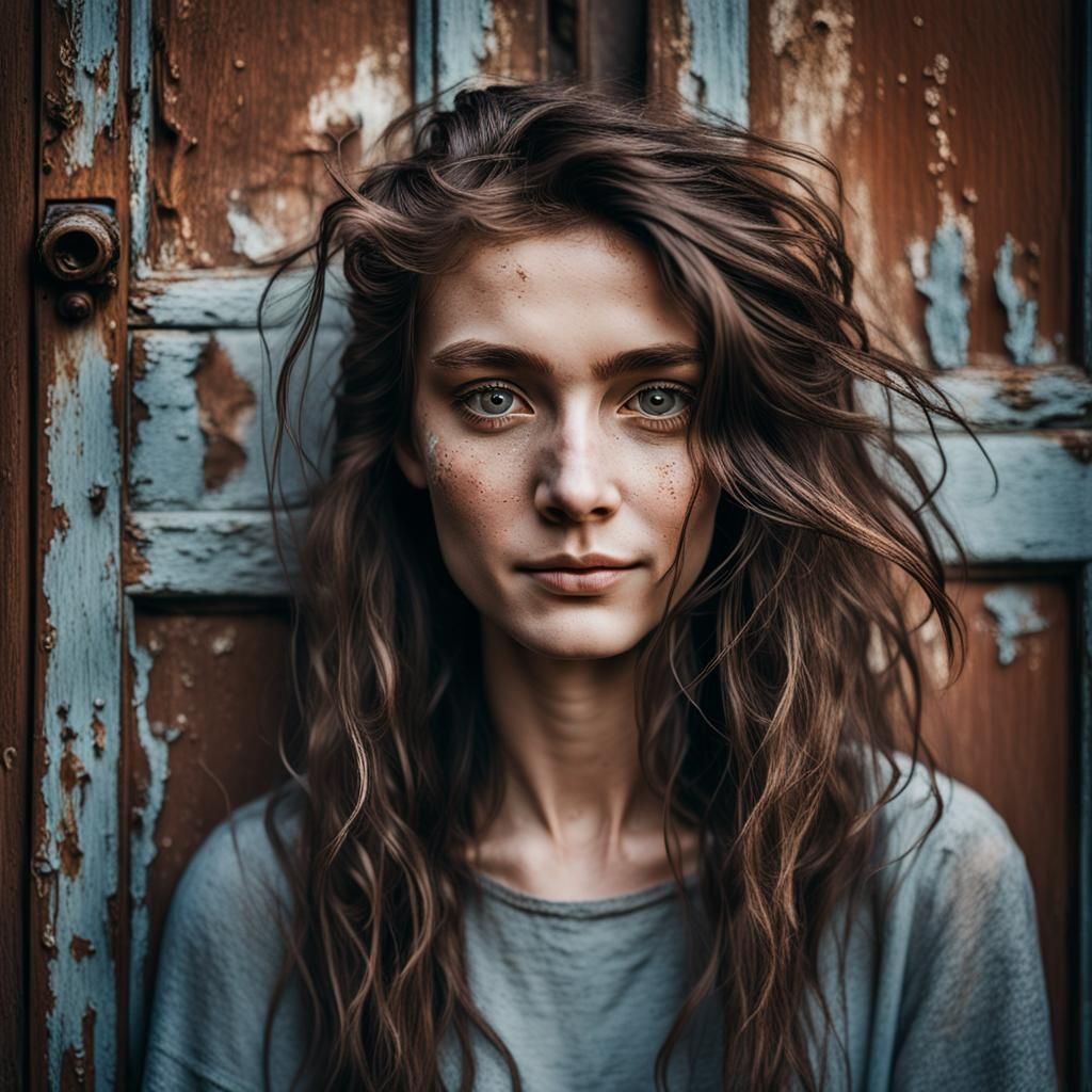 Craft a series of surreal portraits looking front inspired by Mirjam Duizendstra's art. Random elements.