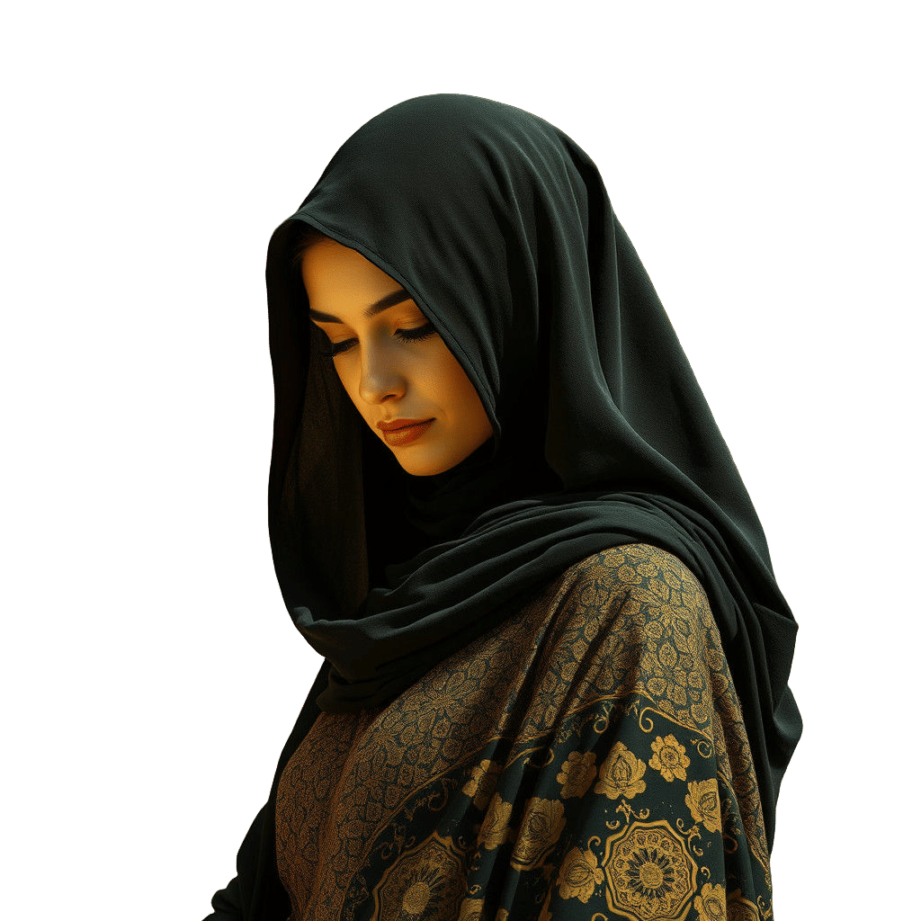 Arab Girl in Black Hijab Looking Down