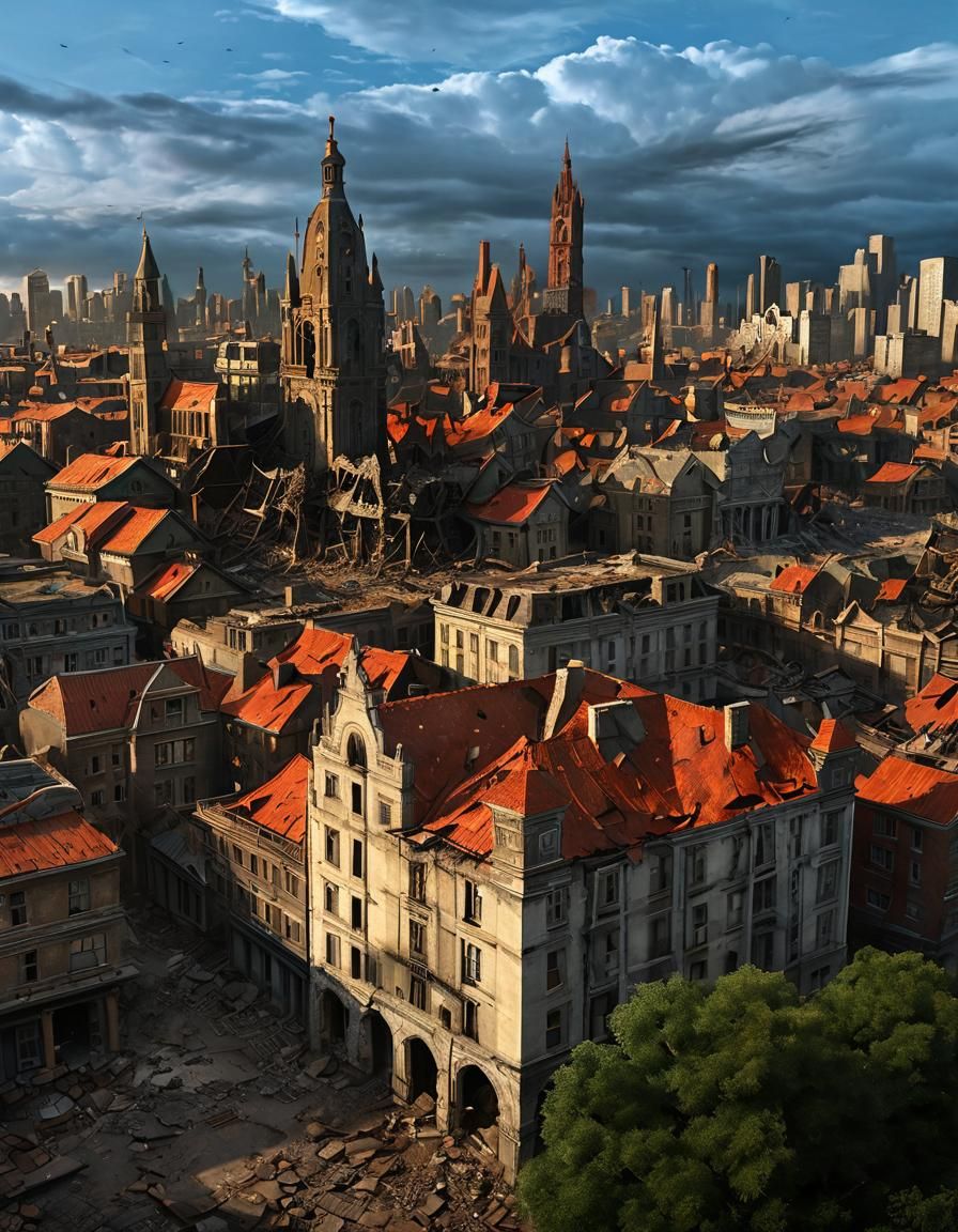 Dark Fantasy Cityscape with Gothic Architecture