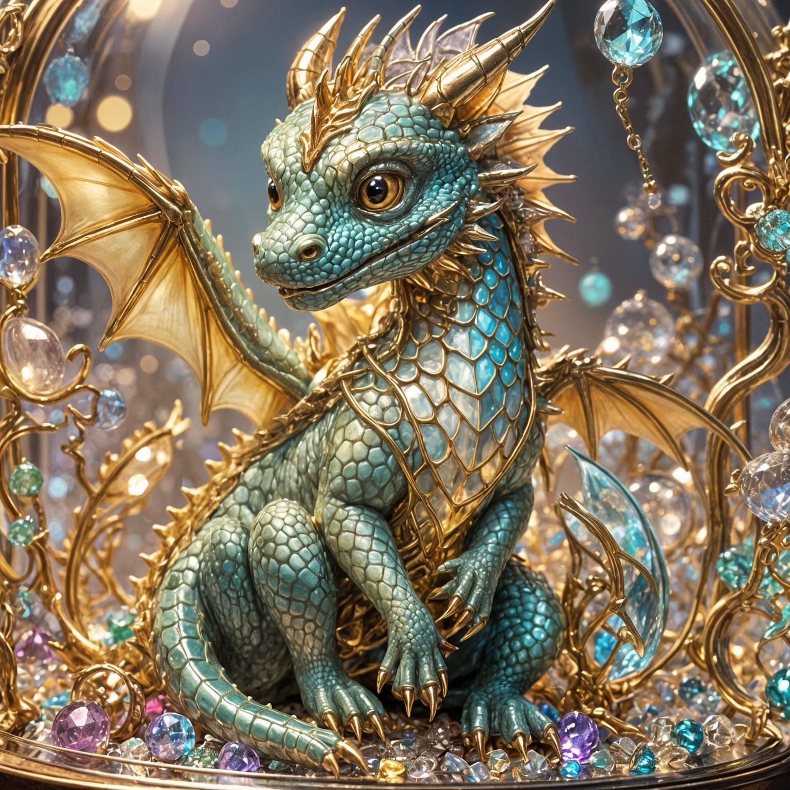 Cute Baby Dragon with Glowing Treasure