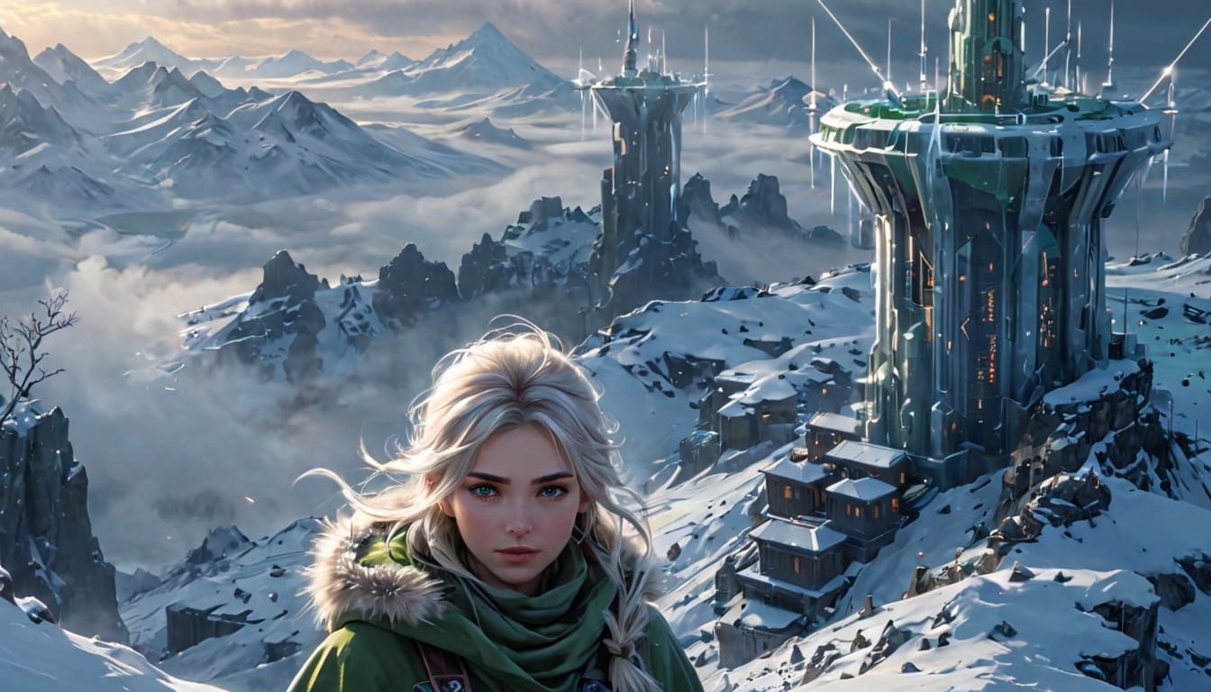 Futuristic Winter Citadel: Sci-Fi Anime Concept Art