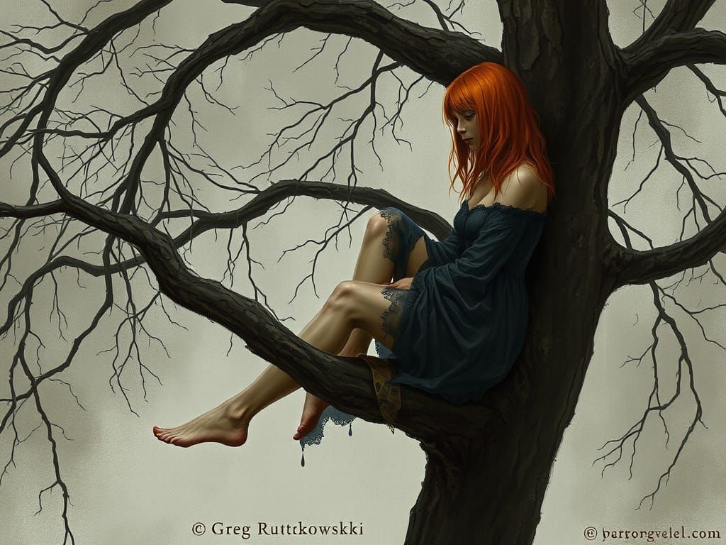 Woman in a Haunting Forest Scene