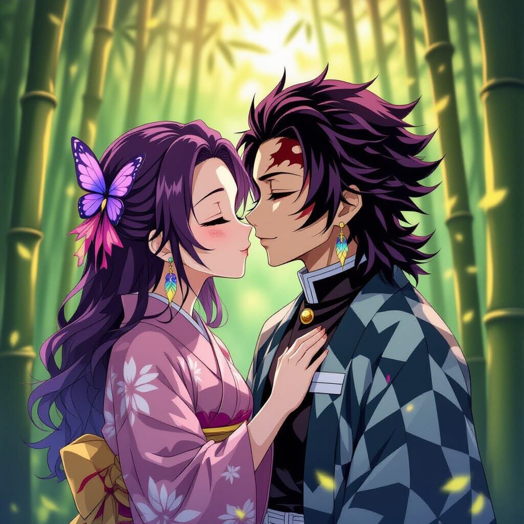 Shinobu and Giyu Share a Kiss in Serene Twilight