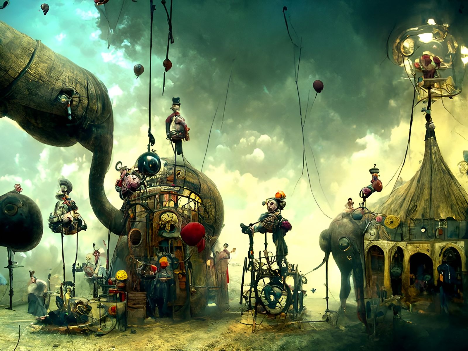 Hypermaximalist Fantasy Circus Scene in Art Nouveau Style