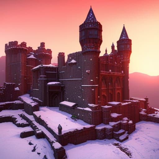 Snowy Medieval Castle Ruins, Hyperdetailed Concept Art