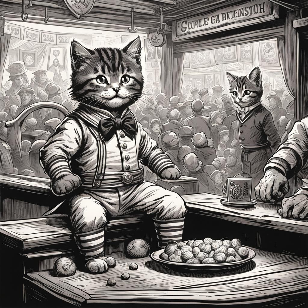 Tabby Kitten in Sailor Suit, Tenniel Style Drawing