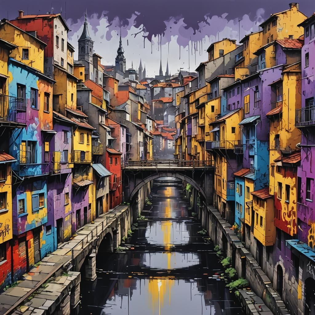 Vintage City Street with Graffiti Art in 8K