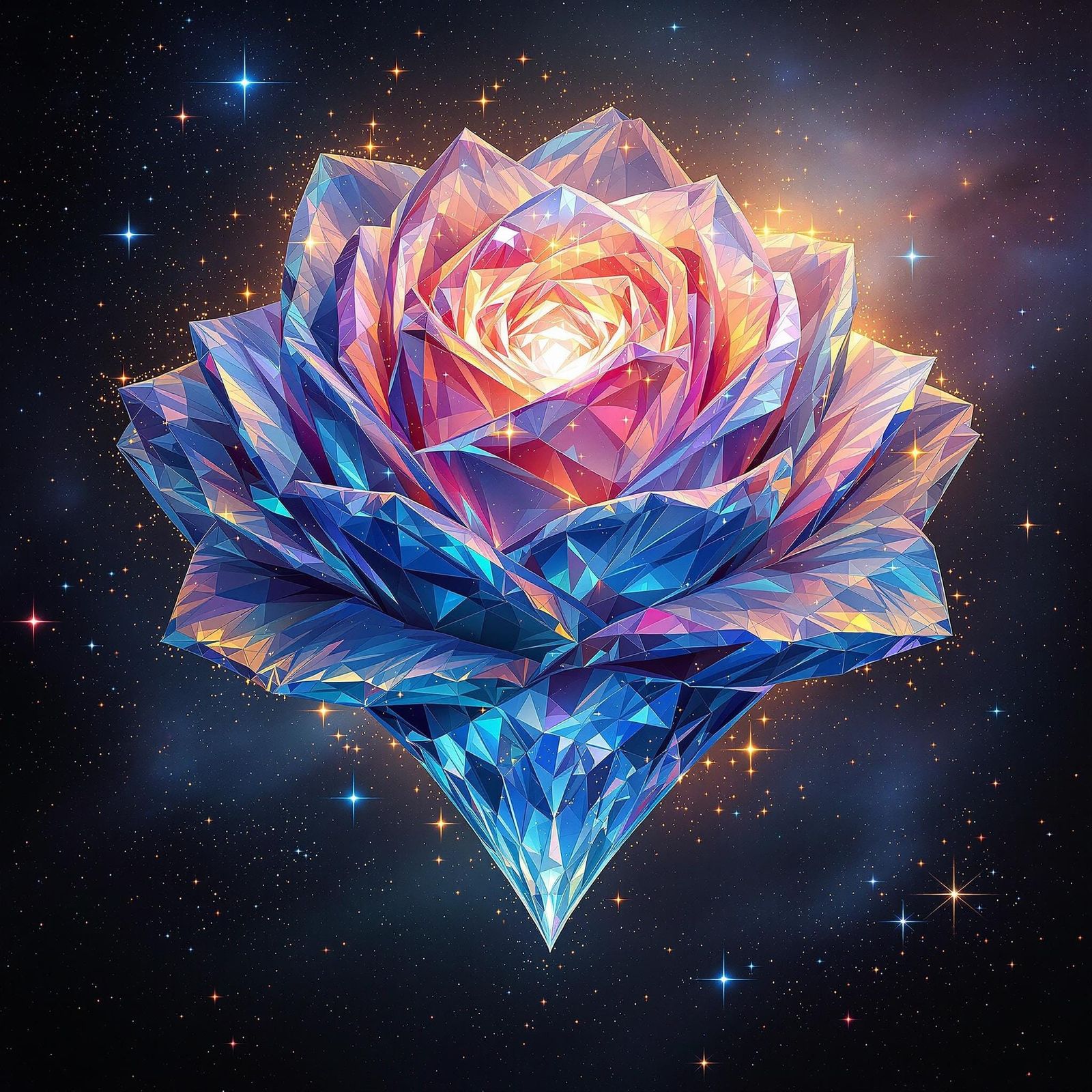 Cosmic Diamond Rose Blooms in Celestial Splendor