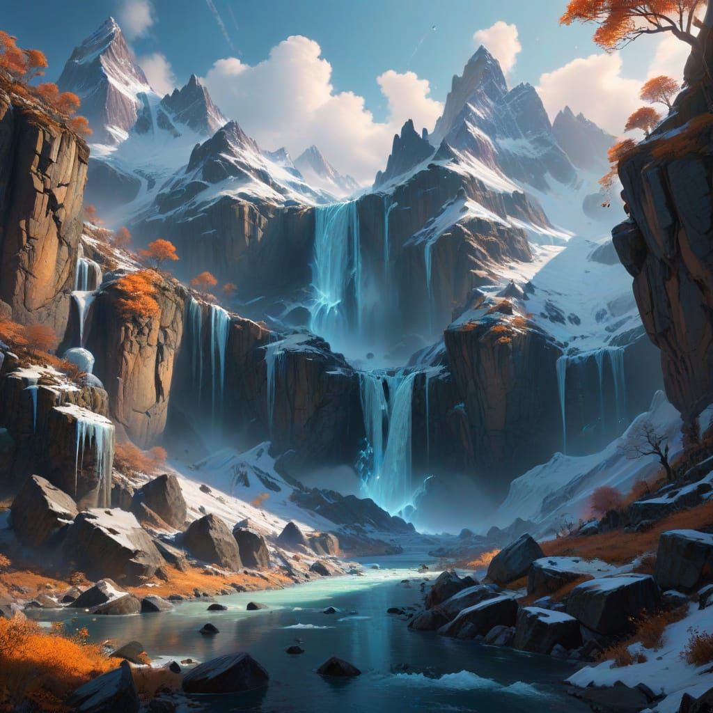 Cinematic Fantasy Glacier Landscape in Vibrant Hues