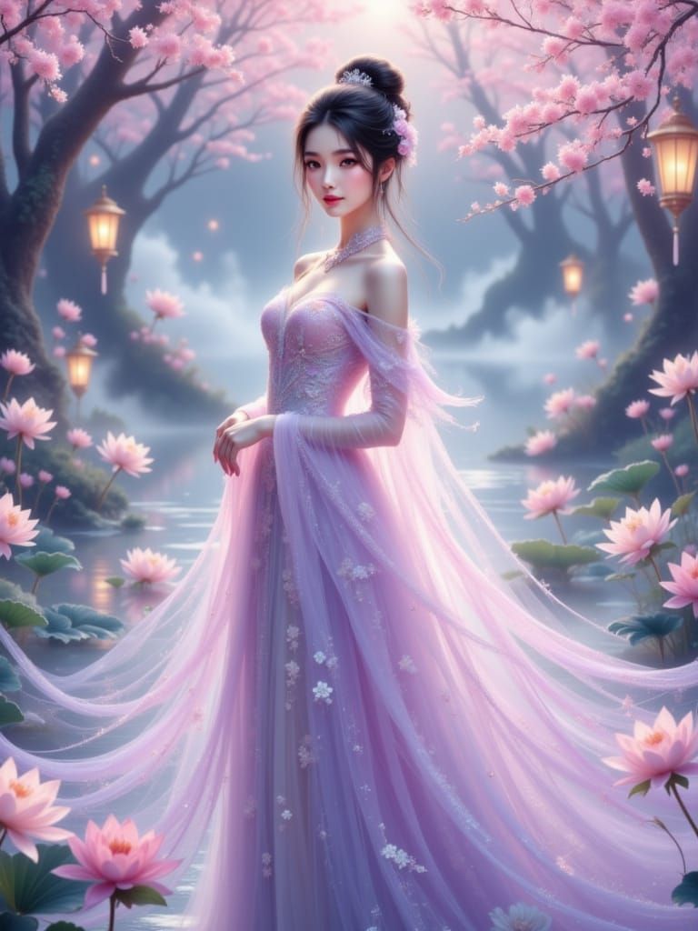 Ethereal Chinese Woman in Dreamy Anime Style
