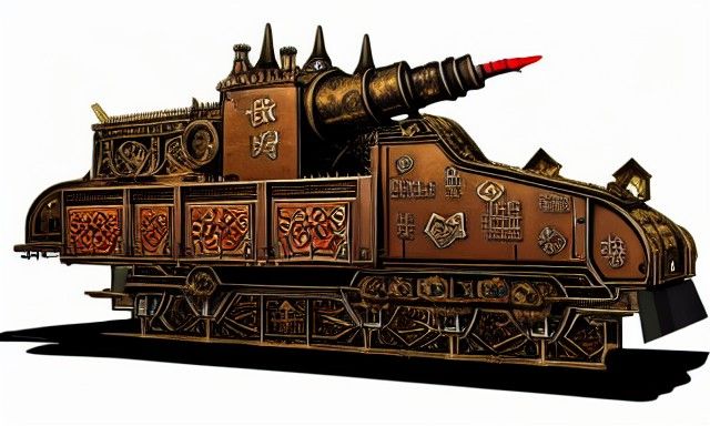 Oriental Baroque Steampunk War Locomotive with Drill