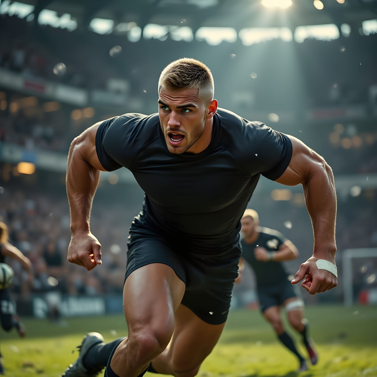 Rugby Player in Dramatic Cinematic Action Shot
