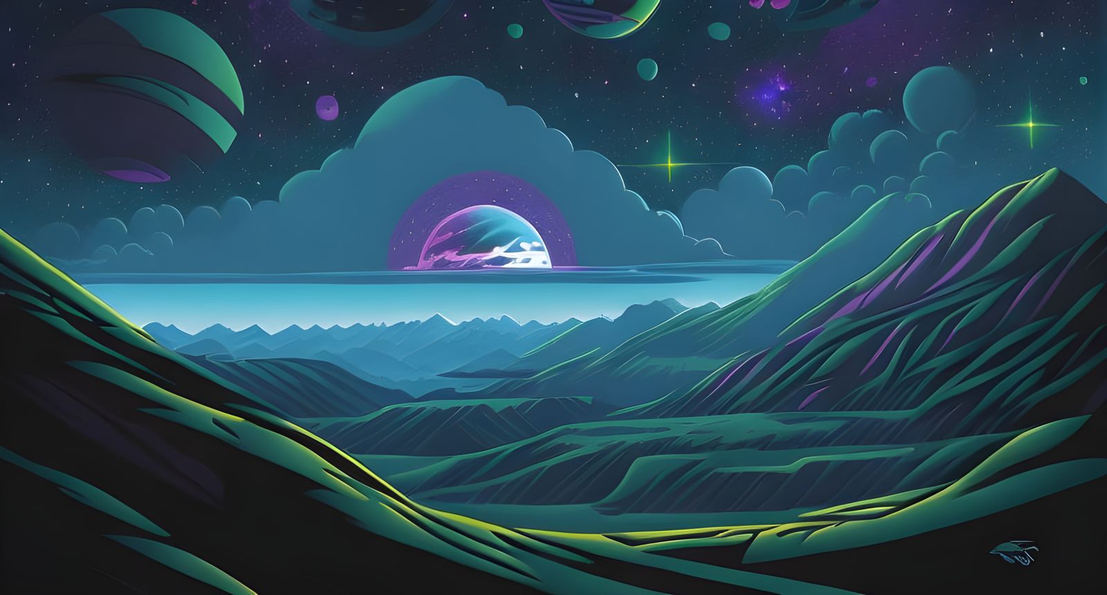 Cosmic Crystal Landscape in Expressionist Style