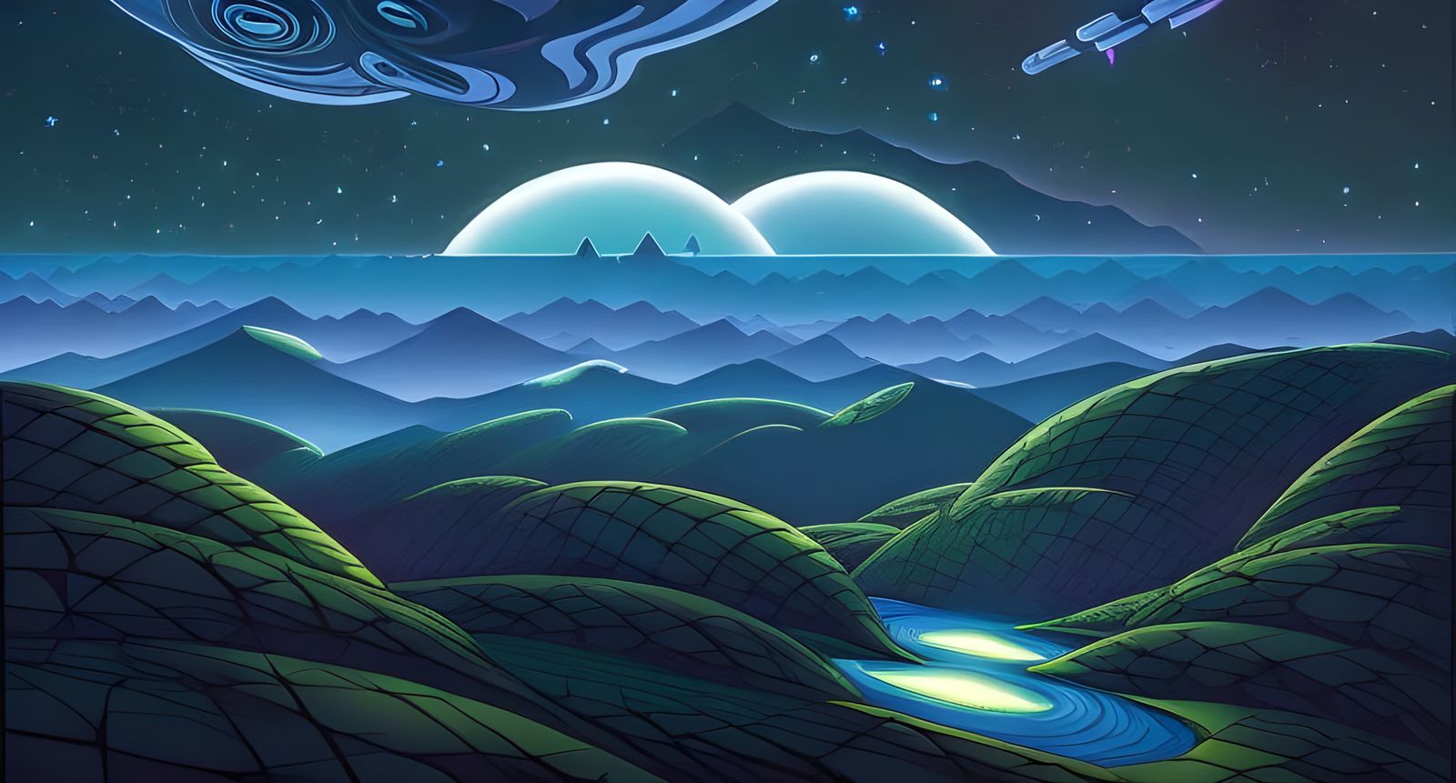 Cosmic Crystal Landscape in Expressionist Style