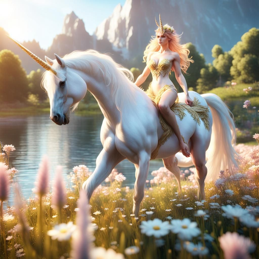 Fantasy Creatures Play in Sunny Flower Field