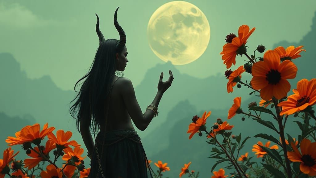 Surreal Flowers in Bleak Landscape: Abstract Art