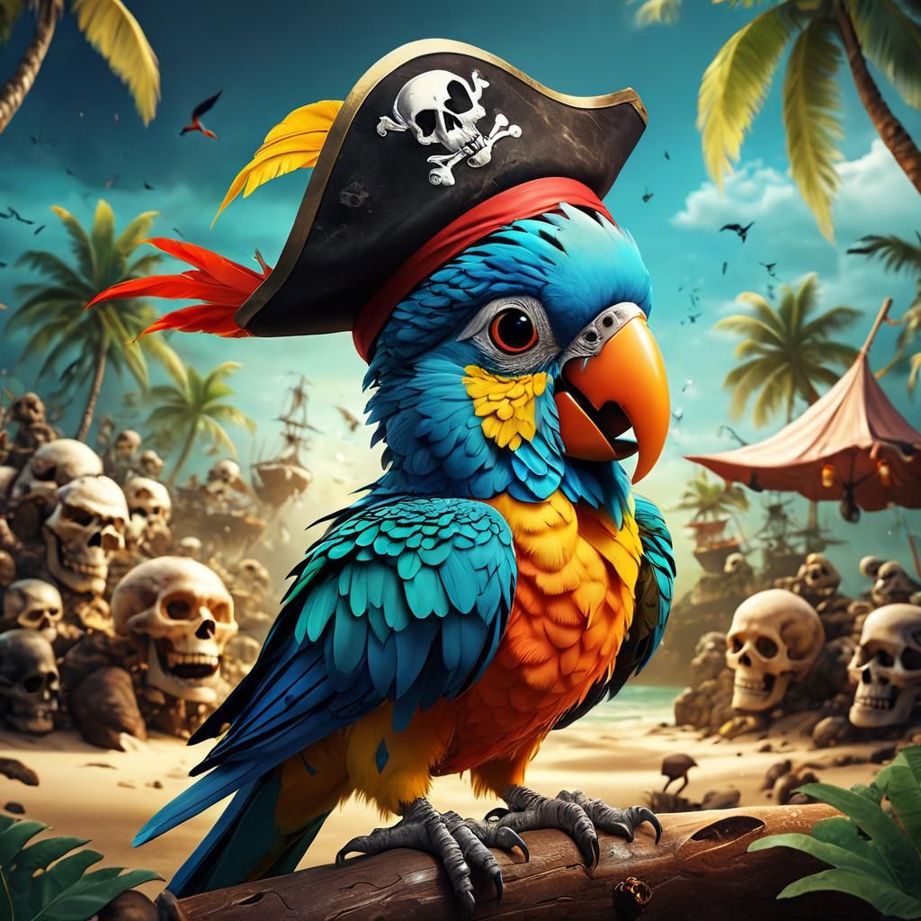 Pirate Parrot in Dark Underworld: Digital Art