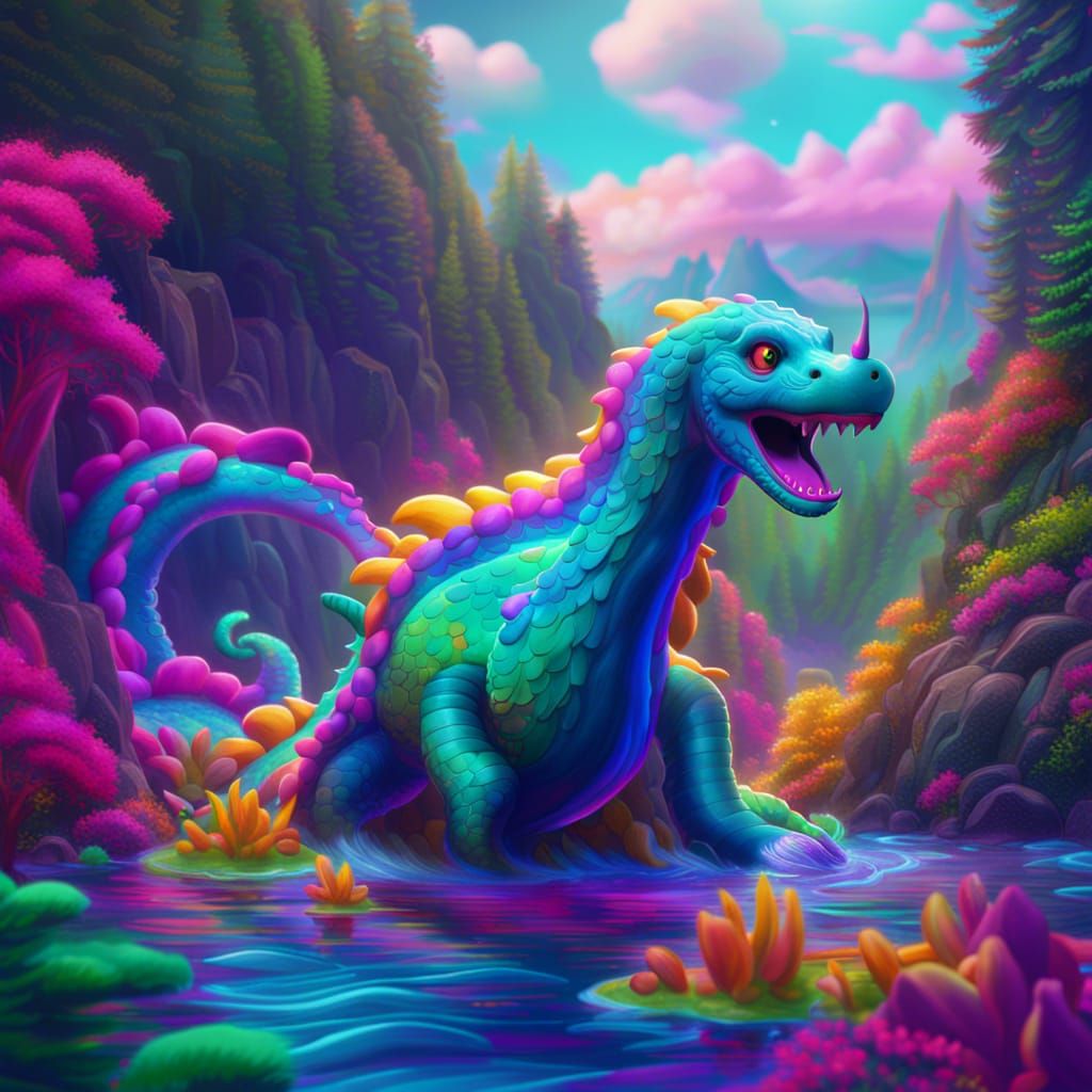 Lisa Frank Loch Ness Monster Art