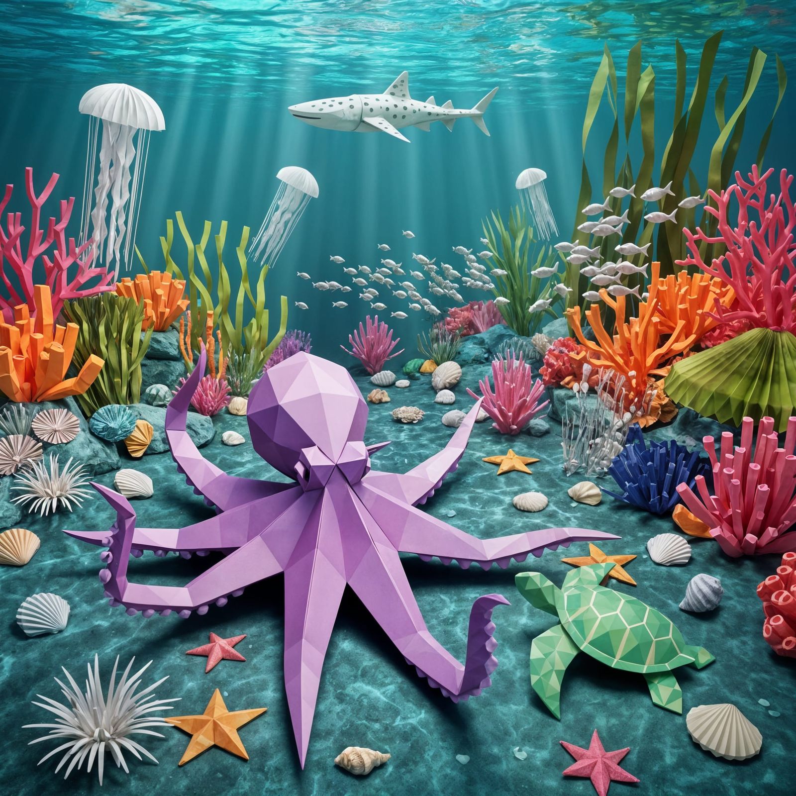 Origami Underwater World: Octopus, Fish, and Whale Shark