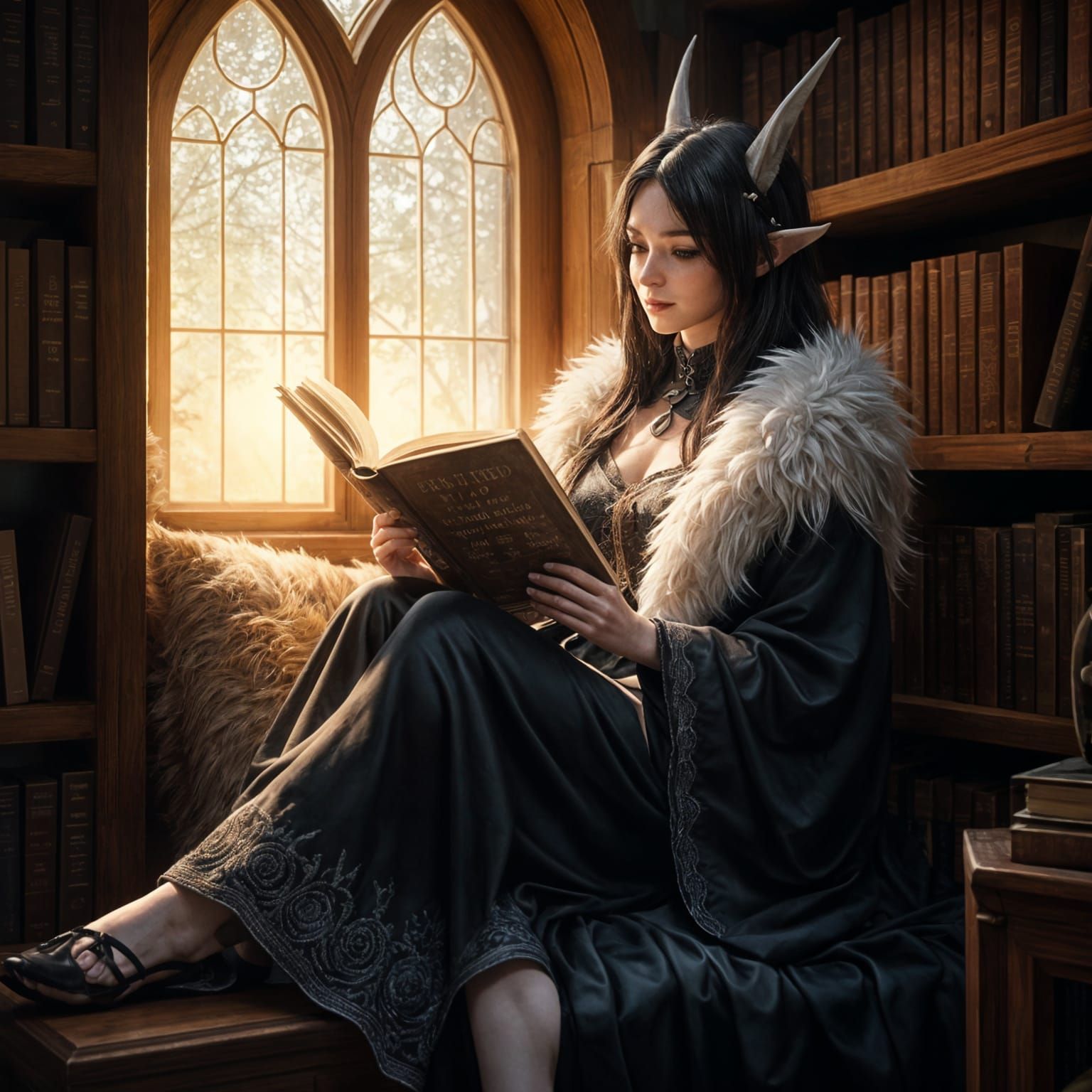 Centaur Woman Reads Book in Cosy Nook