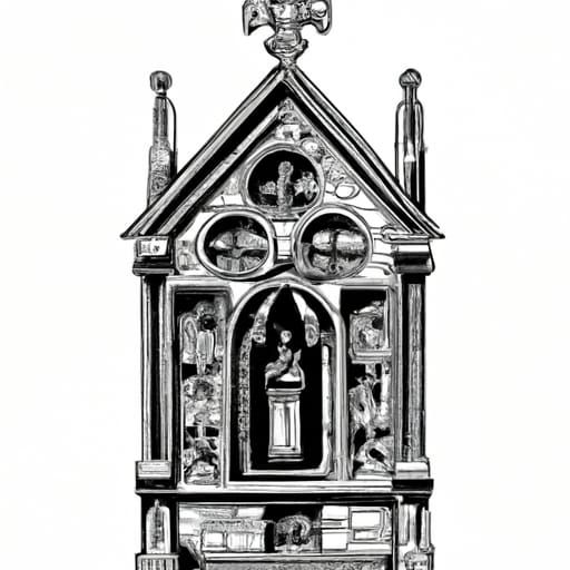 Gothic Catholic Shrine in Woodcut Style