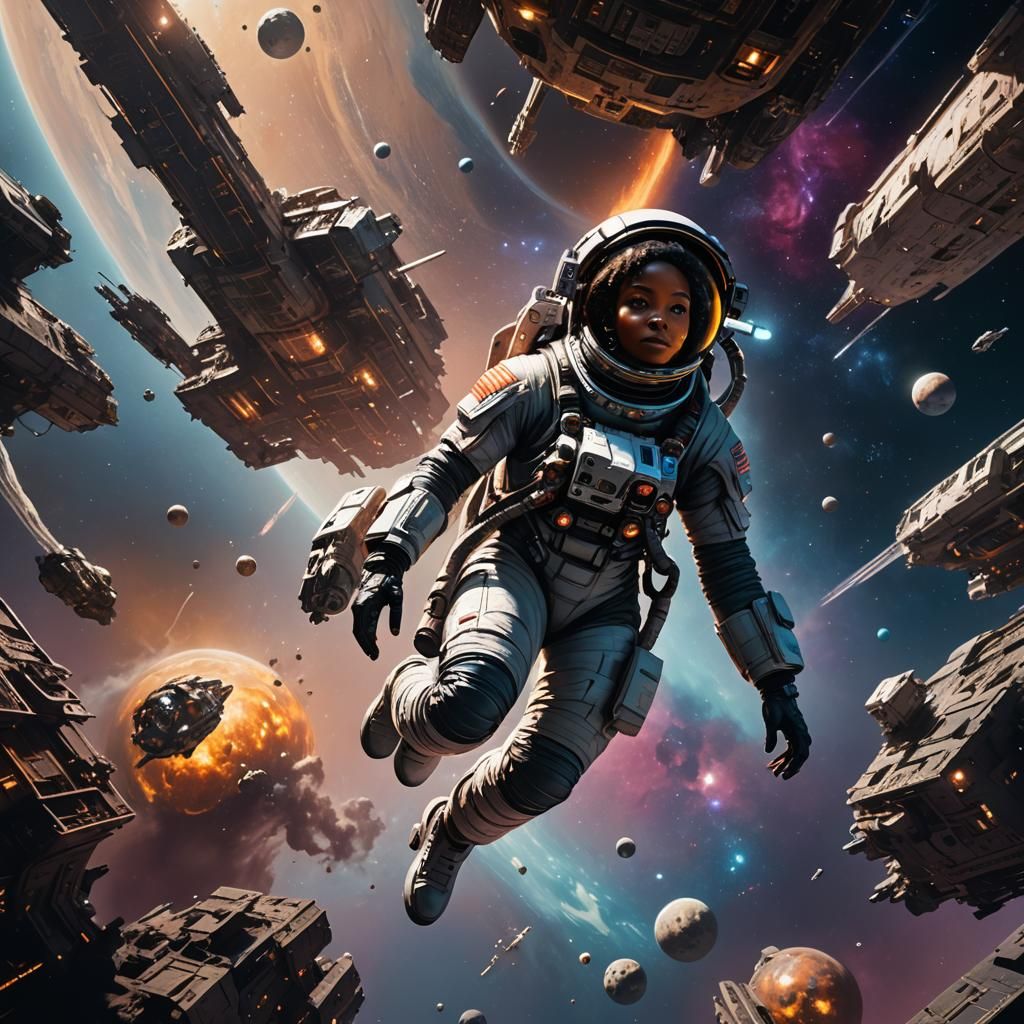 African American Astronaut in Deep Space: Matte Painting