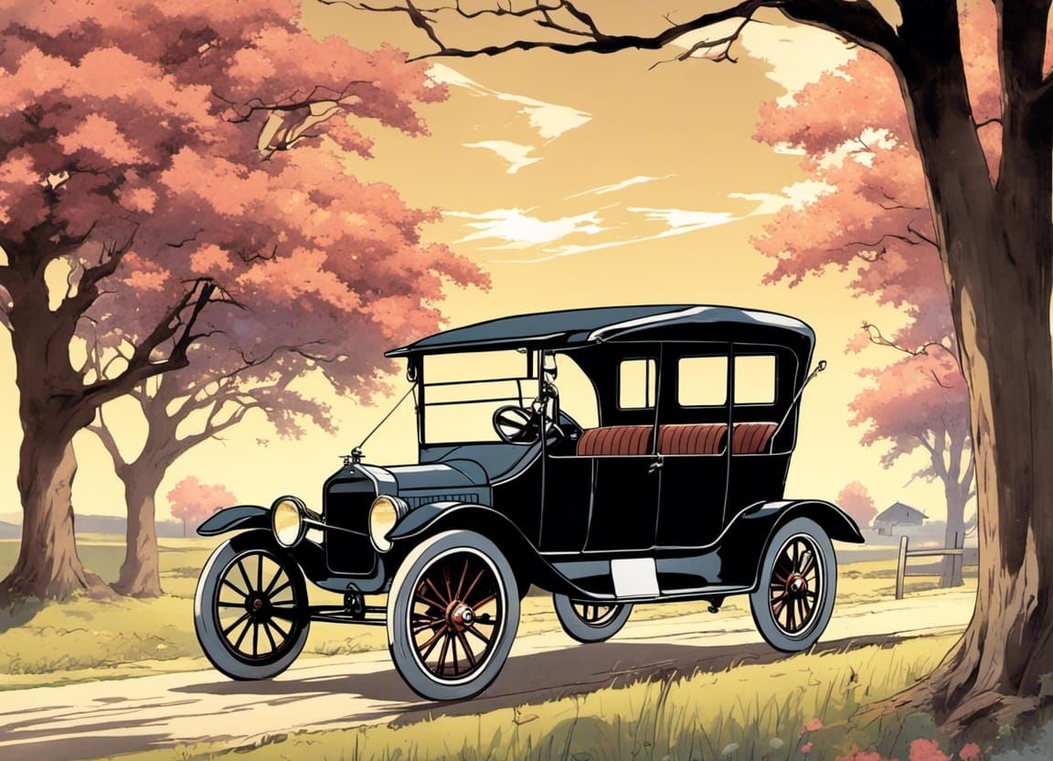 Ford Model T in 1920s Oklahoma, Anime Style