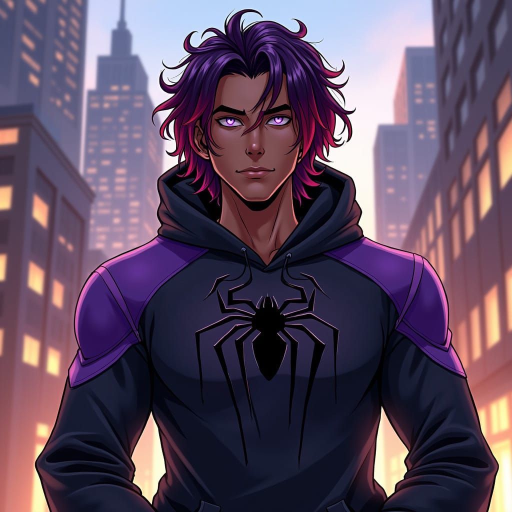 Cyberpunk-Inspired Superhero Spidersona in High-Contrast Cit...
