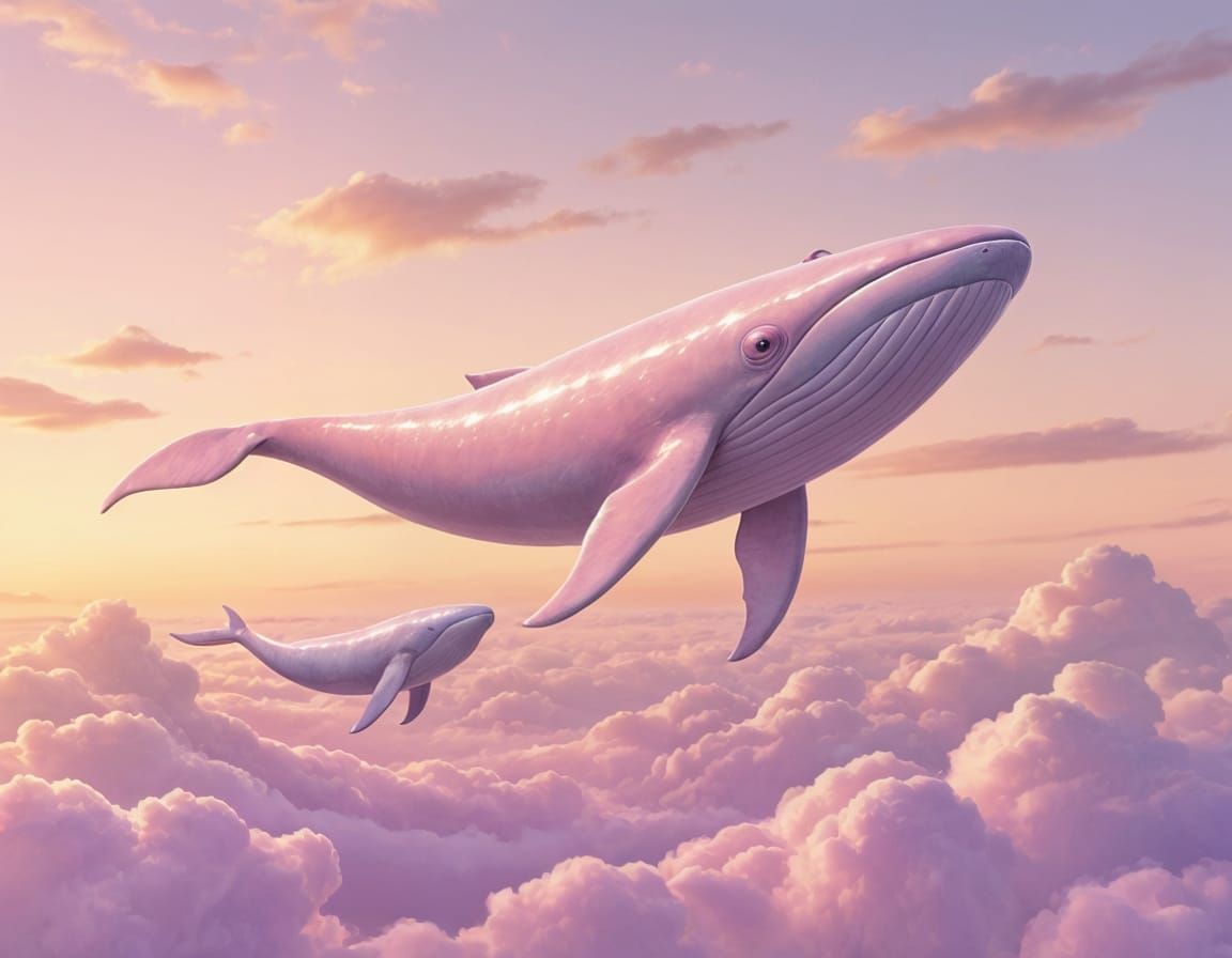 Pink and Silver Sky Whales Soaring at Dawn