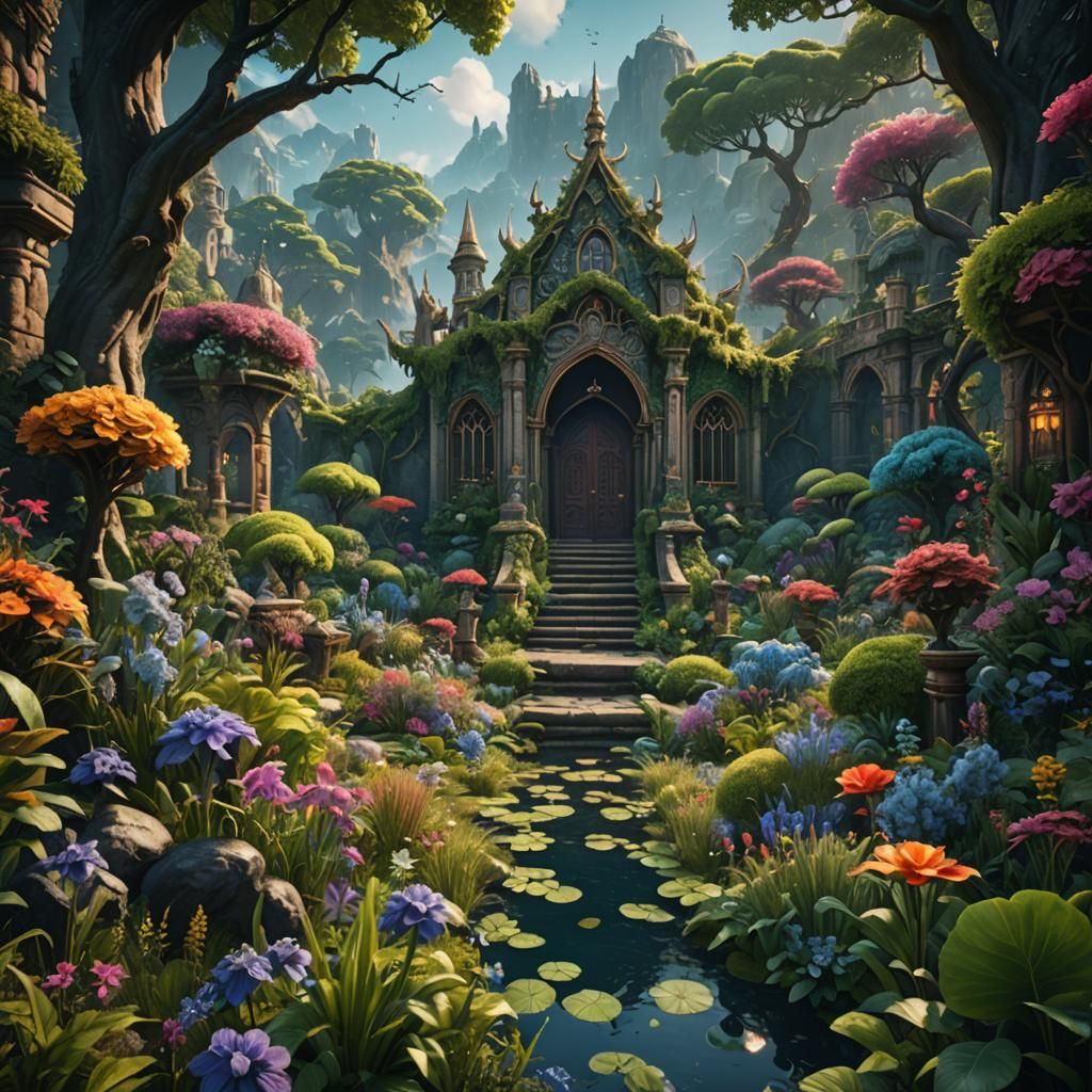 Fantastical Garden: A Realm of Deep Color