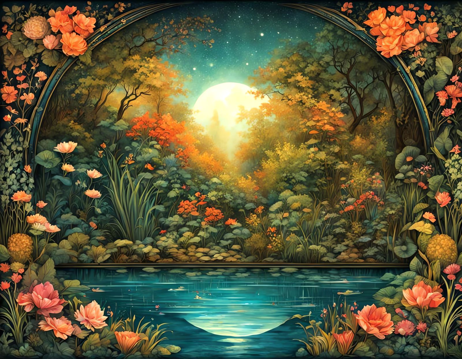 Garden Paradise in Whimsical Art Style